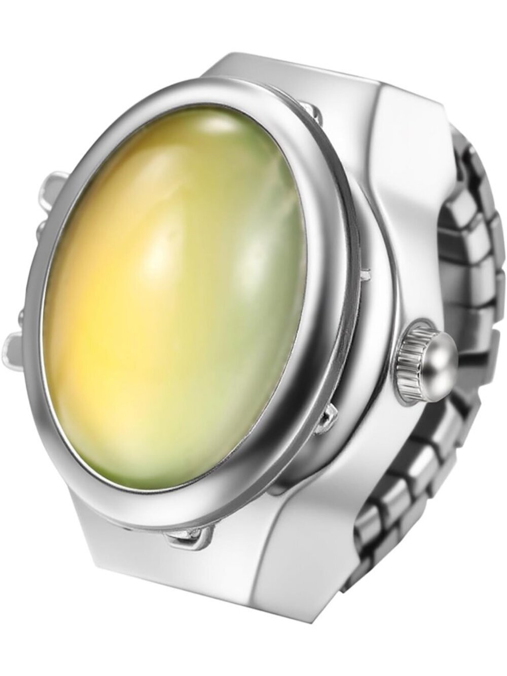 Unisex Yellow Analog Elastic Band Stainless Steel Stretchy Finger Ring Watch